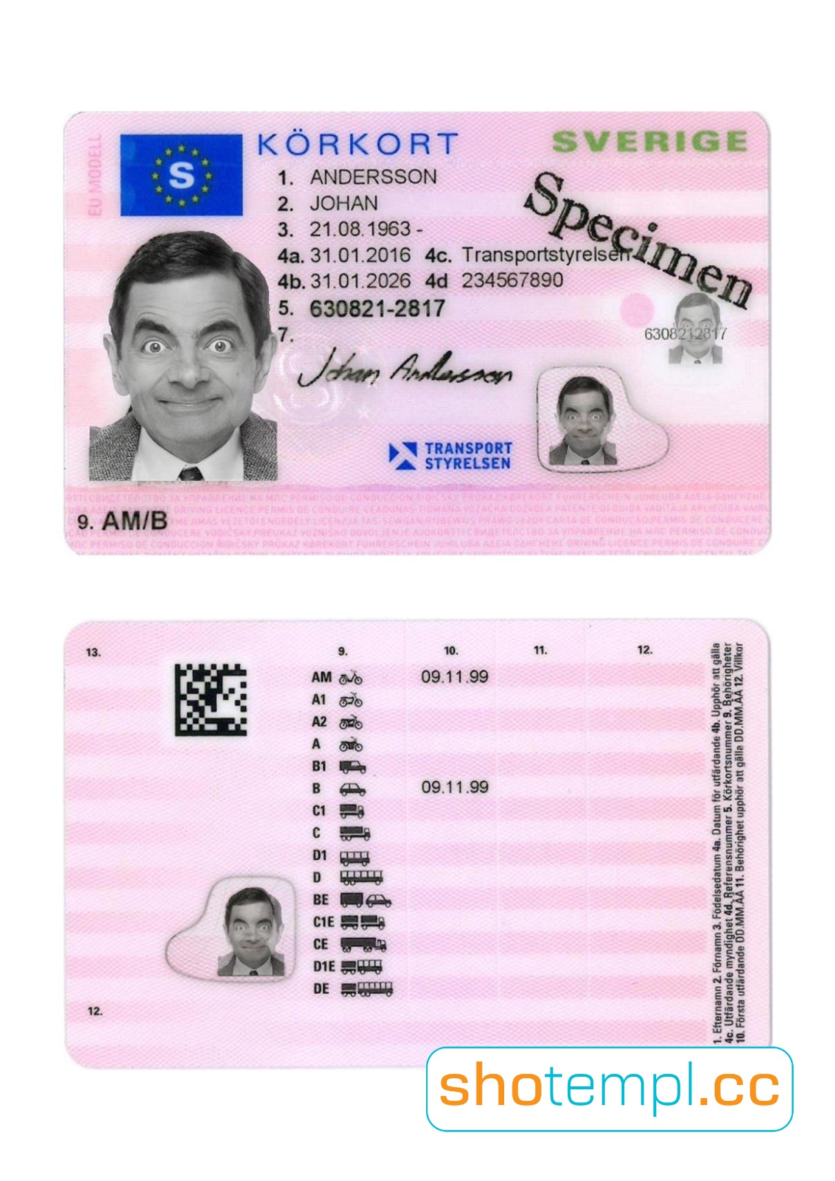 Sweden Driver License PSD Template V2